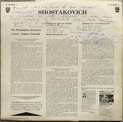 Lot 329 - CLASSICAL MUSIC INTEREST - AN LP SIGNED WITH INSCRIPTION BY ROSTROPOVICH.