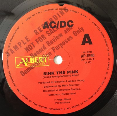 Lot 310 - AC/DC - SINK THE PINK/ BACK IN BUSINESS 7" PROMO (AUSTRALIAN - AP-1590)