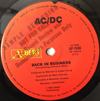 Lot 310 - AC/DC - SINK THE PINK/ BACK IN BUSINESS 7" PROMO (AUSTRALIAN - AP-1590)