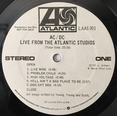 Lot 329 - AC/DC - LIVE FROM THE ATLANTIC STUDIOS LP (US PROMO - ATLANTIC LAAS 001)