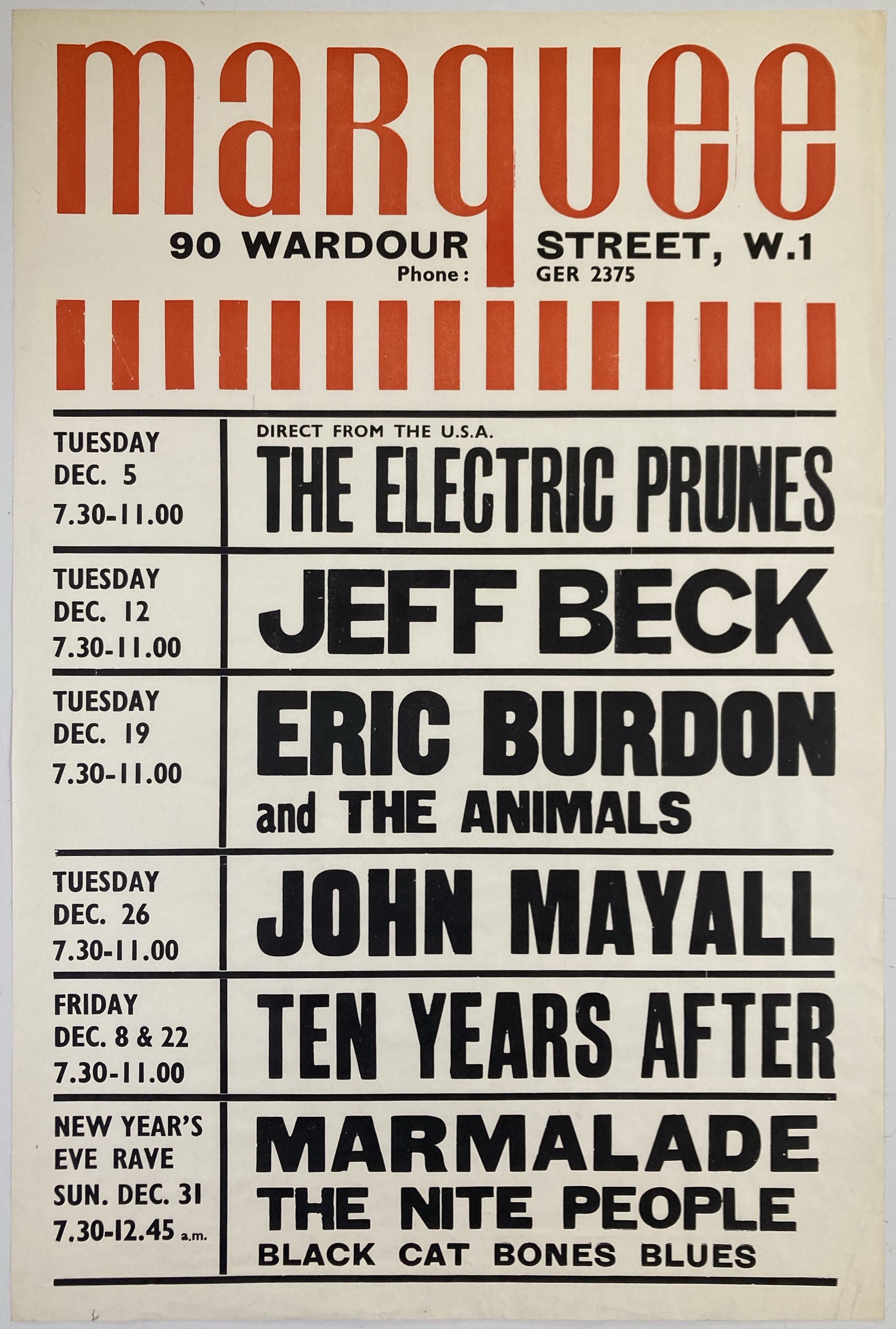 Lot 311 - THE MARQUEE CLUB - ORIGINAL 1967 LISTING