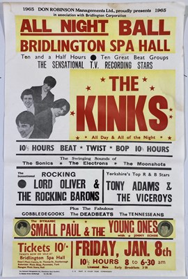 Lot 246 - THE KINKS - AN ORIGINAL 1965 CONCERT POSTER FOR BRIDLINGTON.