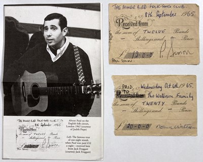 Lot 499 - PAUL SIMON - A SIGNED RECEIPT FROM THE 1965 'ONE NIGHT STAND' TOUR.