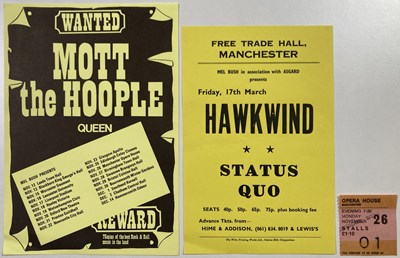 Lot 274 - MOTT THE HOOPLE/QUEEN - 1`973 HANDBILL AND TICKET.