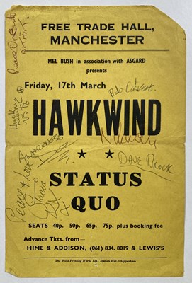 Lot 350 - HAWKWIND - A FULLY SIGNED HANDBILL INC LEMMY.