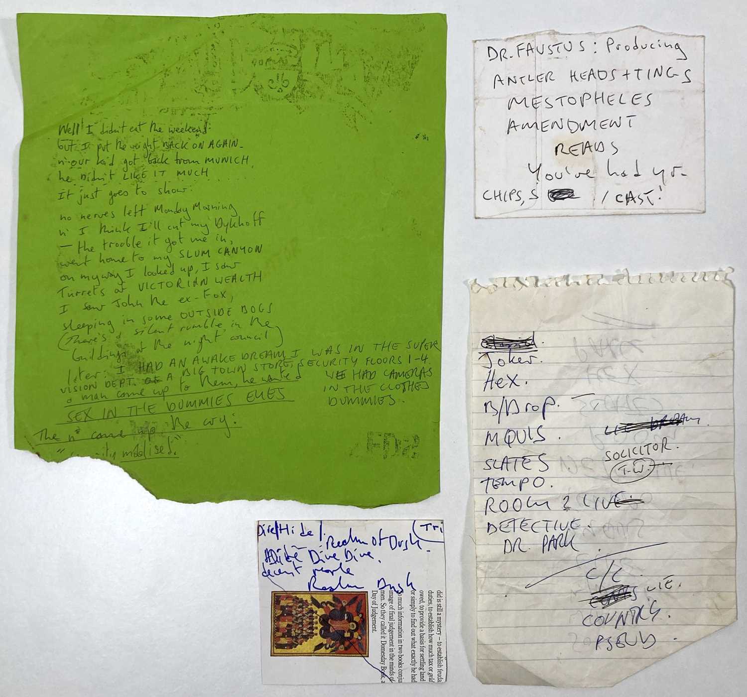 Lot 399 - MARK E. SMITH / THE FALL - MARK'S HANDWRITTEN SETLISTS / NOTES.