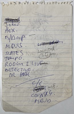 Lot 399 - MARK E. SMITH / THE FALL - MARK'S HANDWRITTEN SETLISTS / NOTES.