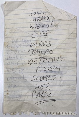 Lot 399 - MARK E. SMITH / THE FALL - MARK'S HANDWRITTEN SETLISTS / NOTES.