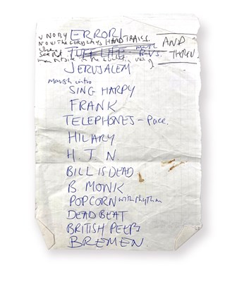 Lot 403 - MARK E. SMITH / THE FALL - A HANDWRITTEN SET LIST.