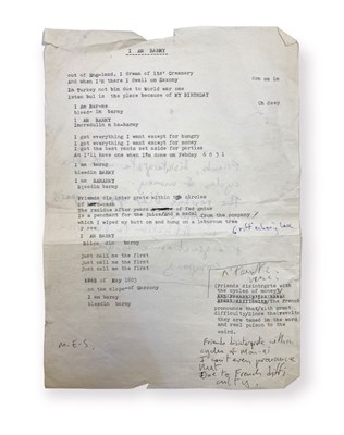 Lot 411 - MARK E SMITH / THE FALL - HANDWRITTEN / ANNOTATED LYRICS FOR BARMY.