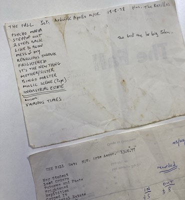 Lot 418 - MARK E. SMITH / THE FALL - HANDWRITTEN SET LIST 1978.