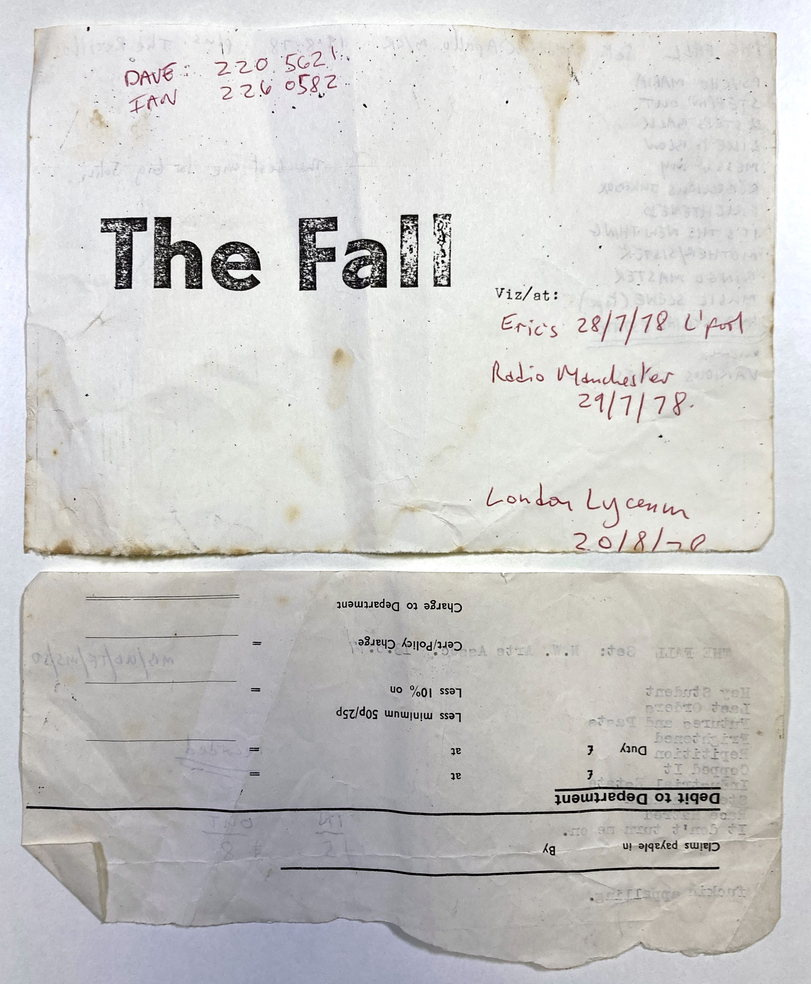 Lot 418 - MARK E. SMITH / THE FALL - HANDWRITTEN SET