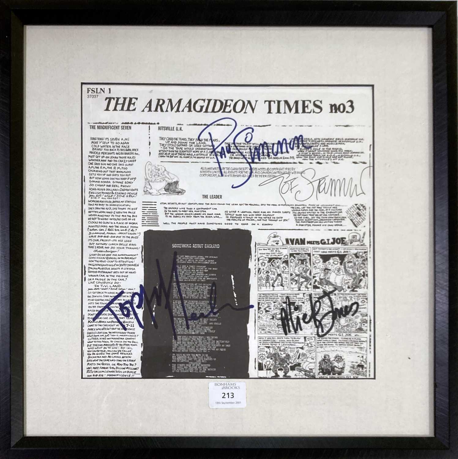 Lot 344 - THE CLASH - A FULLY SIGNED SANDINISTA INNER SLEEVE.