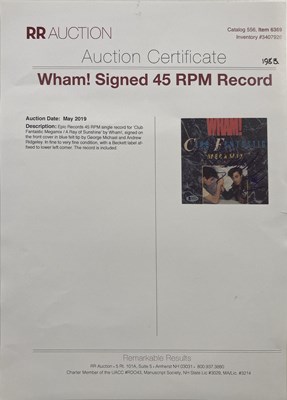 Lot 342 - GEORGE MICHAEL / WHAM - A SIGNED 7" SINGLE.