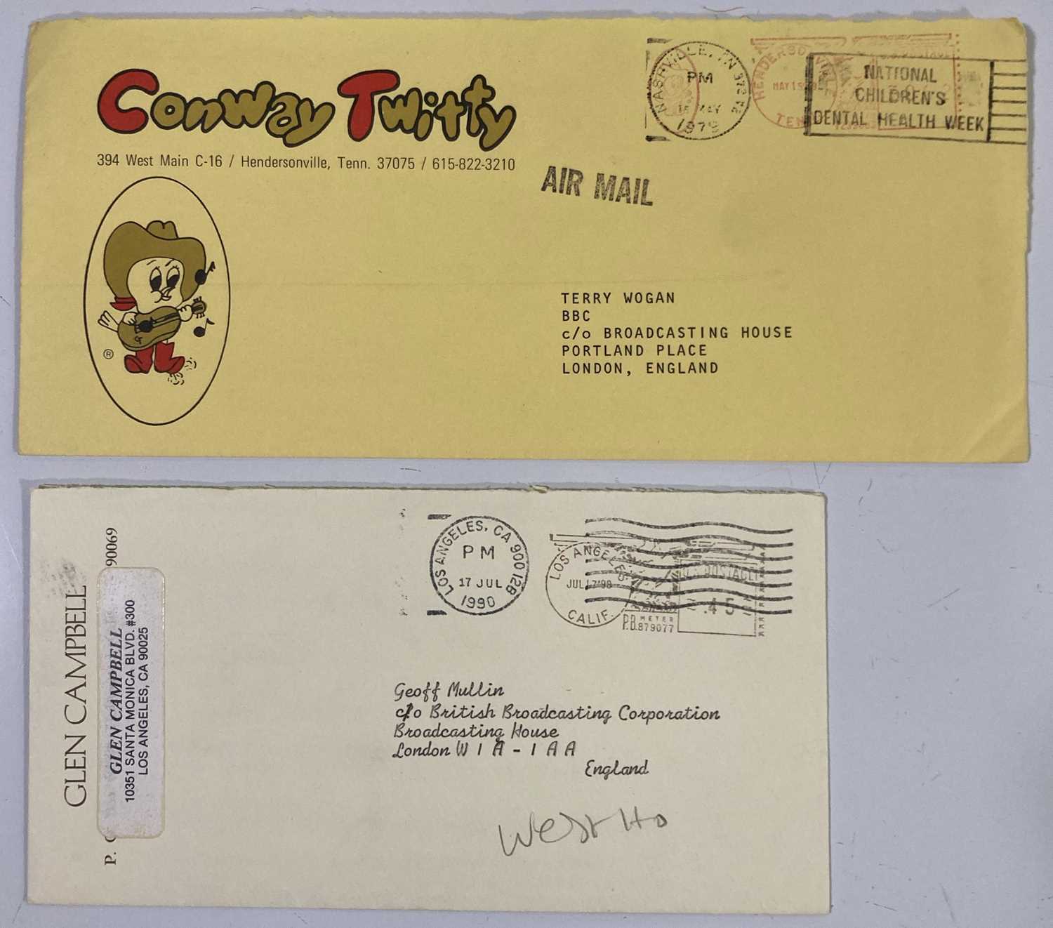 Lot 361 - CONWAY TWITTY / GLEN CAMPBELL - SIGNED CORRESPONDENCE.