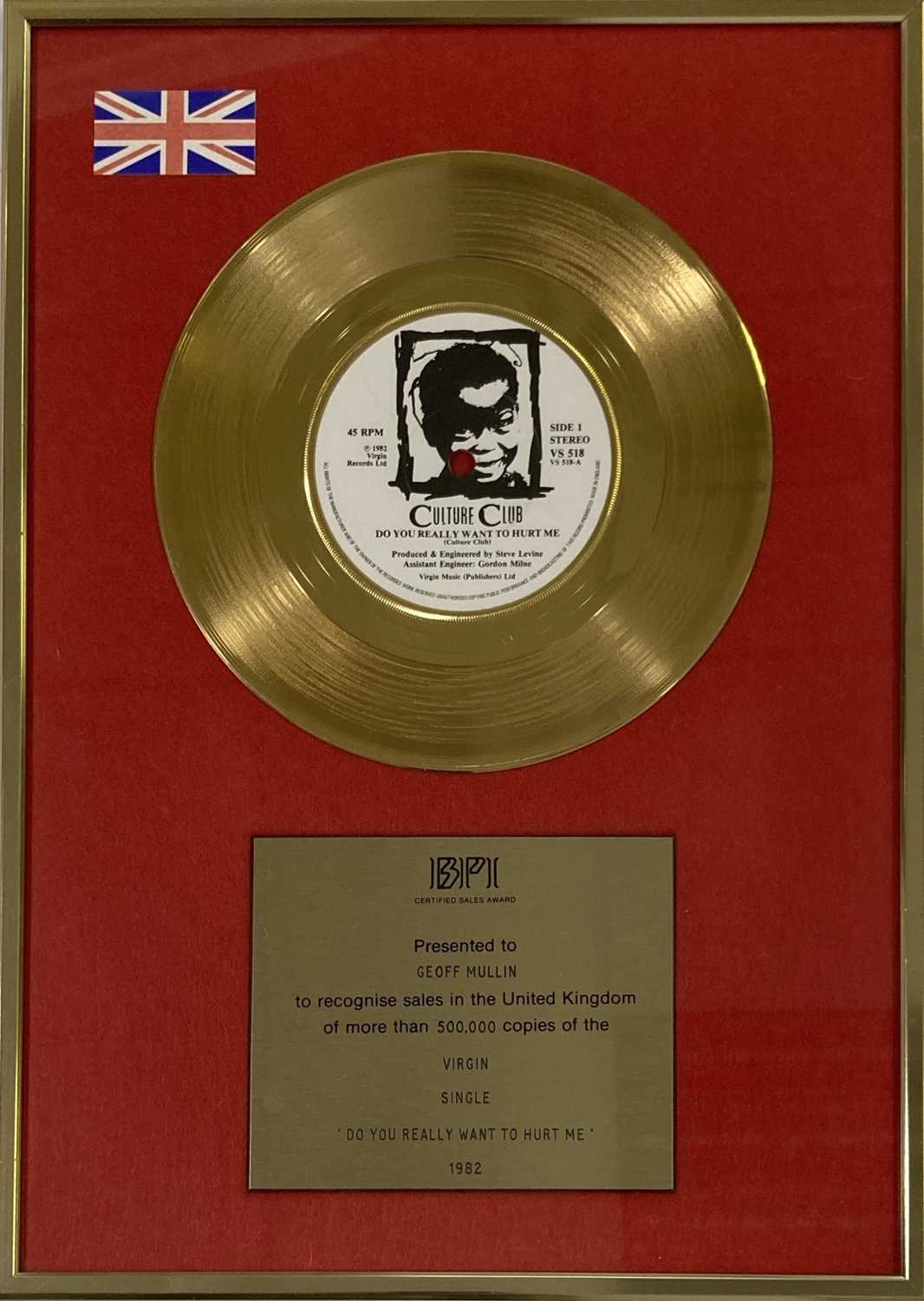 Lot 376 - CULTURE CLUB - GOLD DISC AWARD.