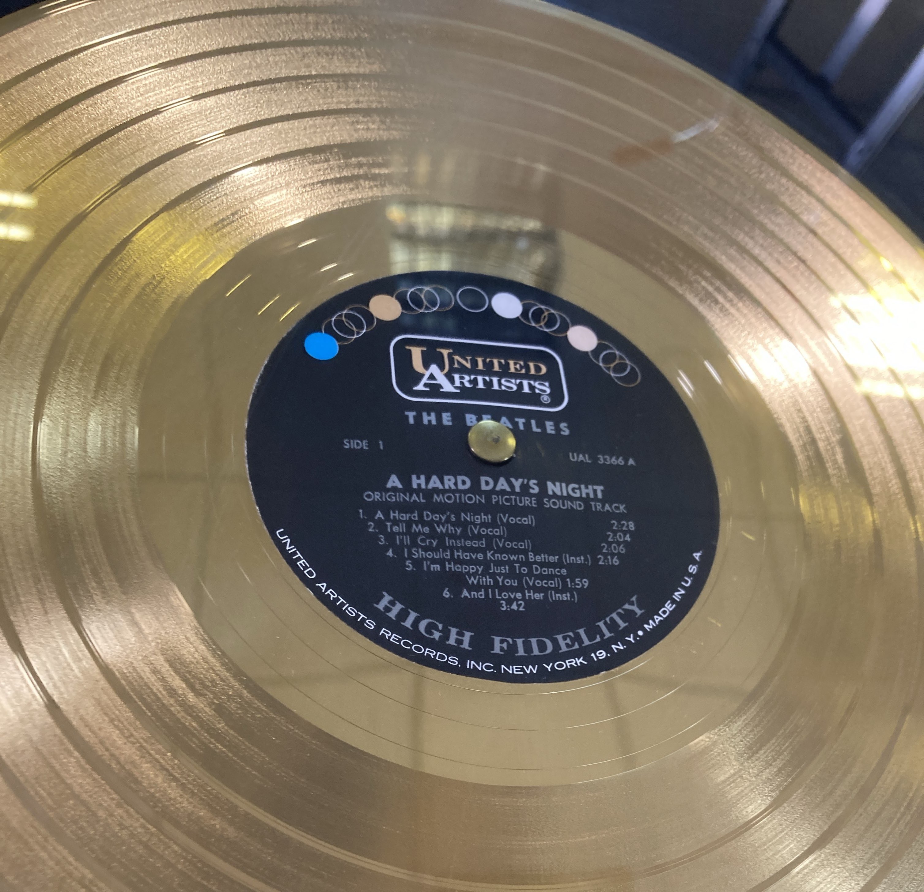 Lot 530 - THE BEATLES - A HARD DAY'S NIGHT GOLD DISC