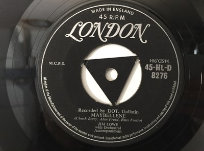 Lot 184 - JIM LOWE - BLUE SUEDE SHOES 7" (ORIGINAL UK COPY - LONDON 45-HL-D 8276)