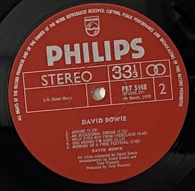 Lot 188 - DAVID BOWIE - DAVID BOWIE LP (ORIGINAL SOUTH AFRICAN PHILIPS PRESSING - PST 5148)