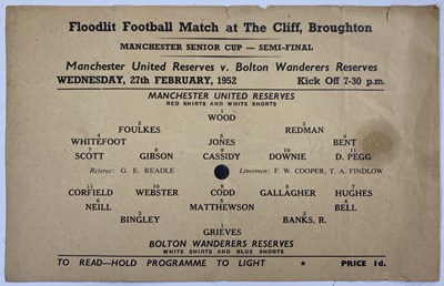 Lot 70 - MANCHESTER UNITED - A RARE PROGRAMME FOR THE MANCHESTER SENIOR CUP, FEB 1952.