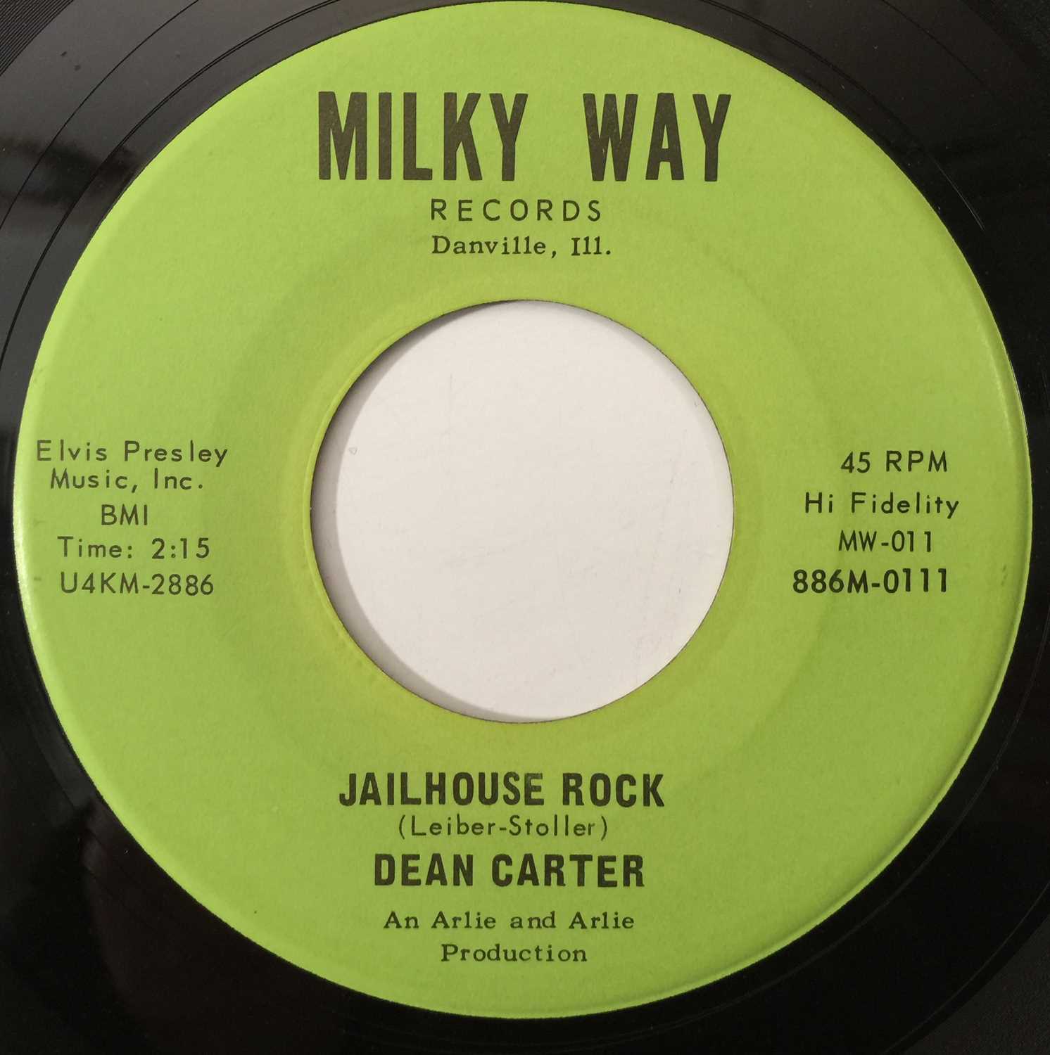 Lot 35 - DEAN CARTER - JAILHOUSE ROCK/ REBEL WOMAN 7" (US GARAGE - MILKY WAY MW-011)