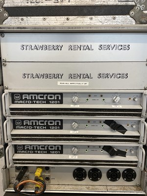 Lot 4 - STRAWBERRY STUDIOS - STRAWBERRY RENTALS COLLECTION - FLIGHT CASE WITH AMCRON MACRO TECH 1201 AMPS.