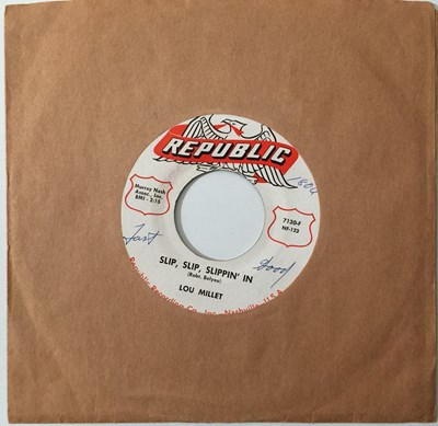 Lot 129 - LOU MILLET - SHORTY THE BARBER/ SLIP, SLIP, SLIPPIN' IN 7" (ROCKABILLY - REPUBLIC 7130-F)