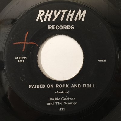 Lot 148 - JACKIE GOETROE - RAISED ON ROCK AND ROLL 7" (RHYTHM RECORDS 111)