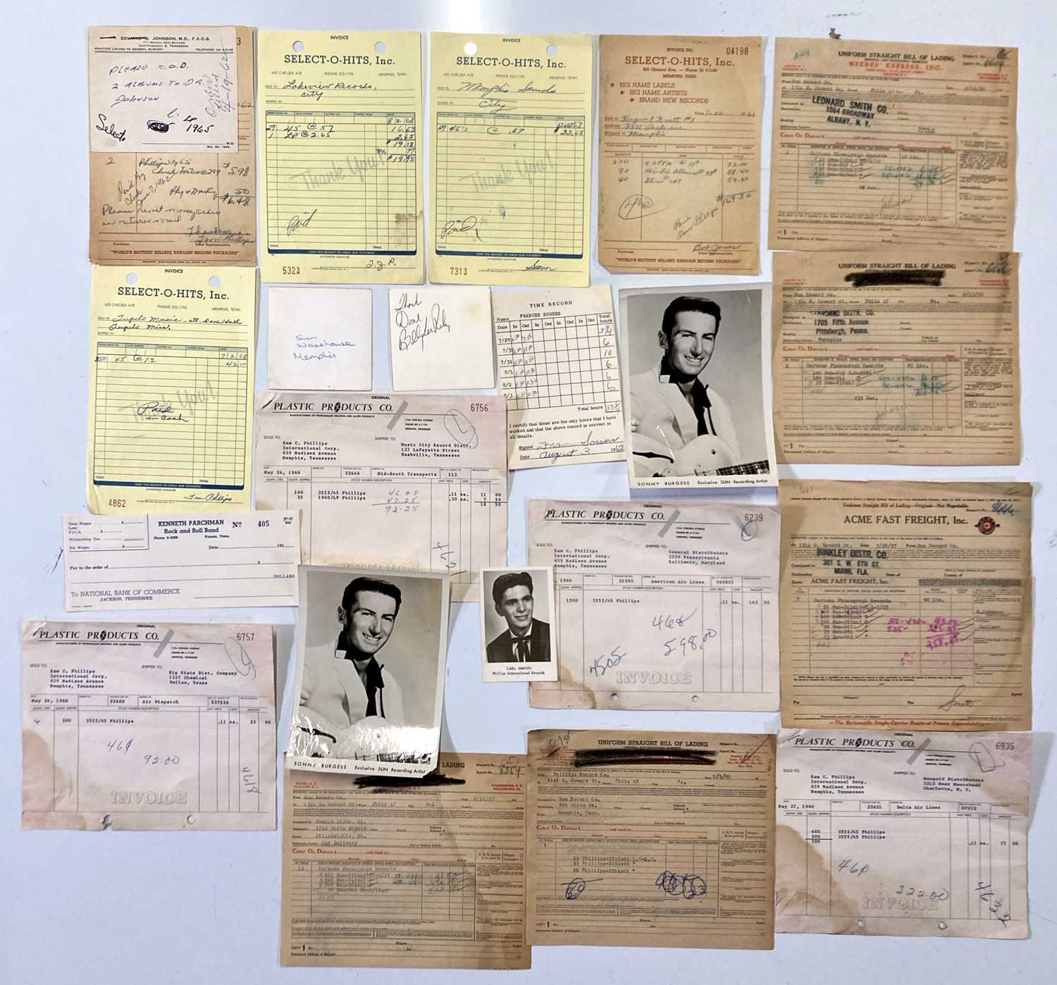 Lot 324 - SUN RECORDS / ROCK N ROLL HISTORY - DOCUMENTS RELATING TO SUN / SELECT-O-HITS.