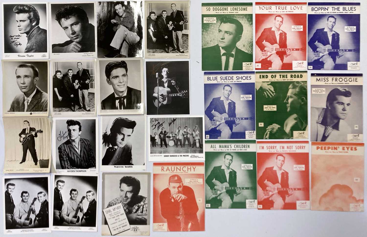 Lot 326 - SUN RECORDS - PROMO PHOTOS SOME SIGNED BY SUN ARTISTS / SHEET MUSIC.