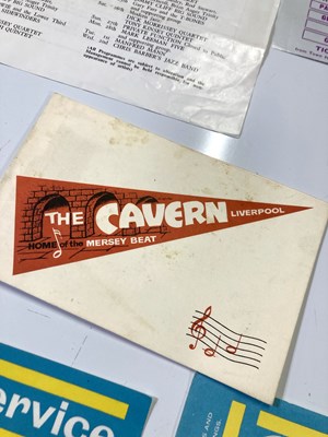 Lot 99 - 1960S EPHEMERA - CAVERN CLUB CHRISTMAS CARD / EMI PROMO SHEETS / MARQUEE CLUB FLYER WITH BOWIE MENTION.