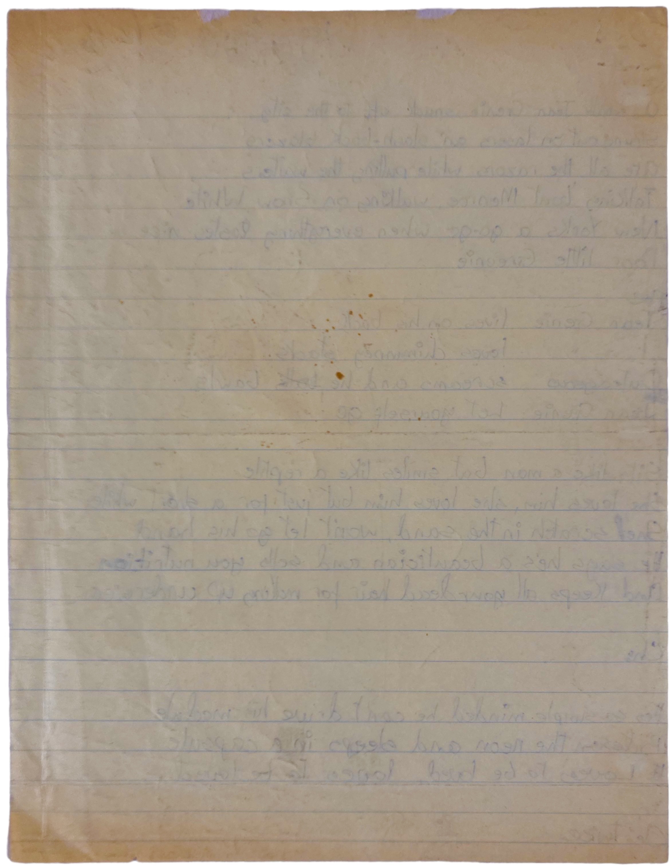Lot 427 DAVID BOWIE HANDWRITTEN LYRICS FOR 'JEAN