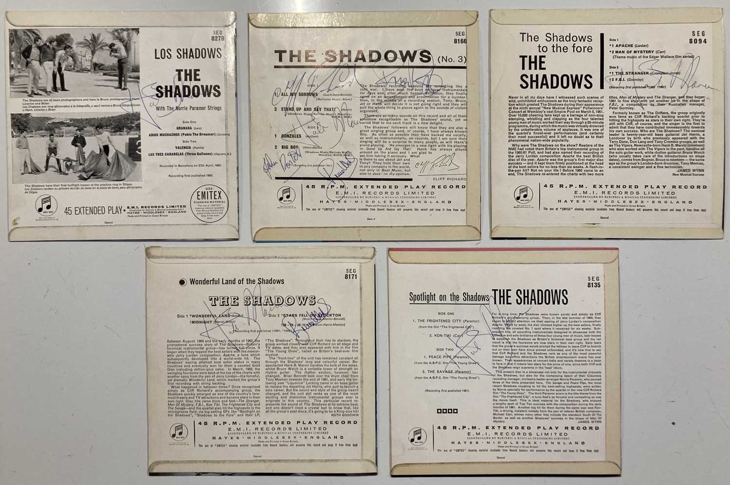 Lot 266 - THE SHADOWS - SIGNED 7" SLEEVES.