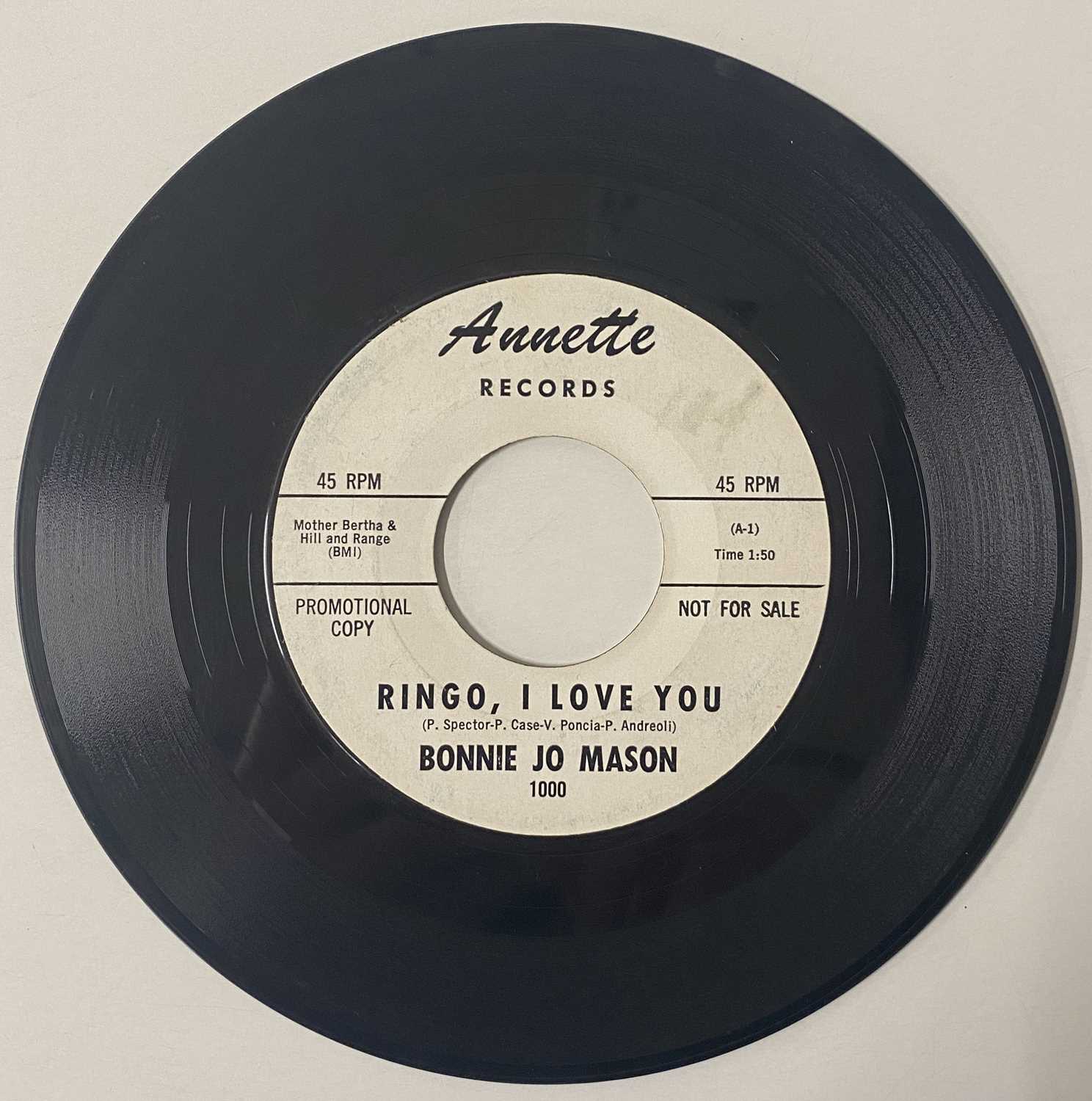 Lot 161 - BONNIE JO MASON (CHER) - RINGO, I LOVE YOU / BEATLE BLUE (PROMOTIONAL COPY 1000 - LABEL VARIANT)