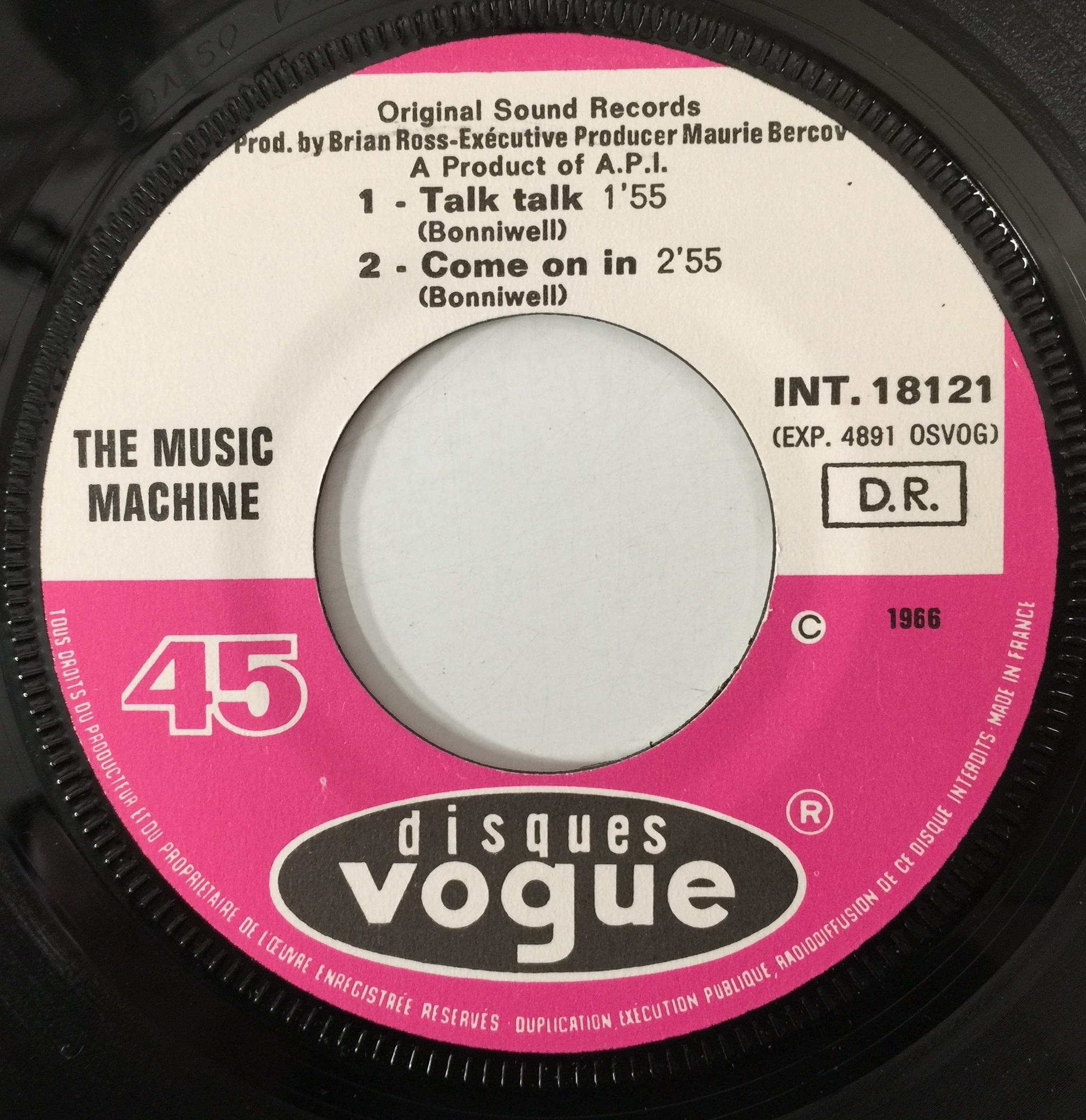 MUSIC MACHINE: Talk Talk +3- France 7 Vinyl 1966 Disques Vogue INT