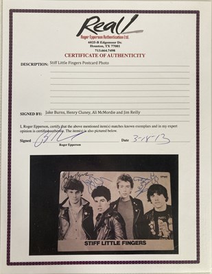 Lot 286 - STIFF LITTLE FINGERS - SIGNED ORIGINAL POSTCARD.