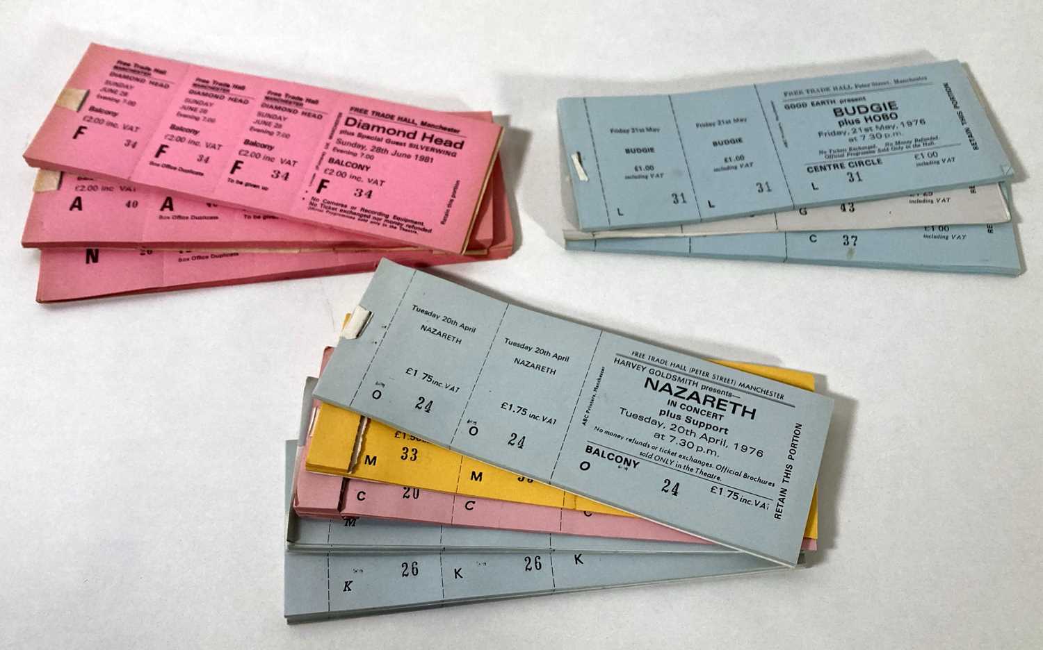 Lot 175 - MANCHESTER FREE TRADE HALL TICKET ARCHIVE - BUDGIE / NAZARETH / DIAMOND HEAD.