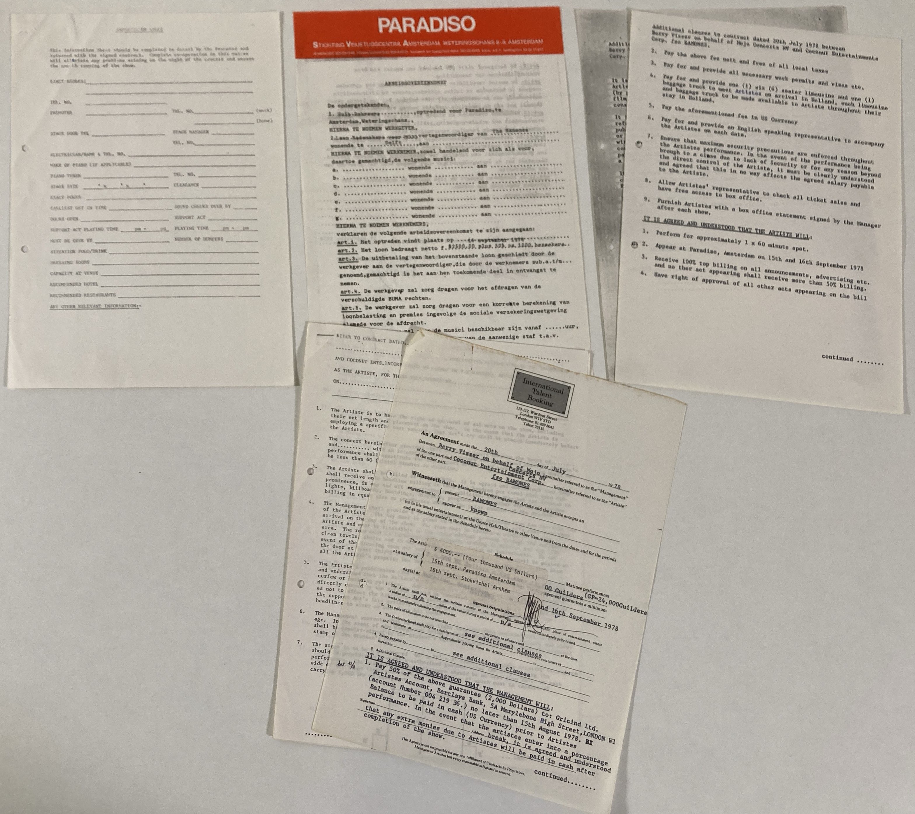 Lot 417 - THE RAMONES - A 1978 CONTRACT/RIDER.
