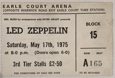Lot 351 - LED ZEPPELIN - AN ORIGINAL PROGRAMME AND TICKET STUB, WITH A REPRODUCTION POSTER - EARL'S COURT 1975.