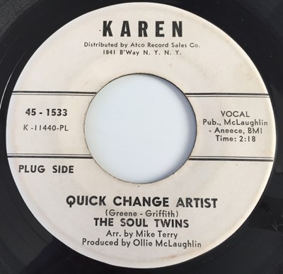 Lot 50 - THE SOUL TWINS - QUICK CHANGE ARTIST/ GIVE THE MAN A CHANCE 7" (US PROMO - KAREN 45-1533)
