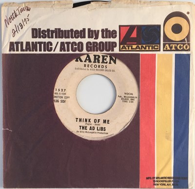 Lot 51 - THE AD LIBS - THINK OF ME/ EVERY BOY AND GIRL 7" (US PROMO - KAREN 1527)