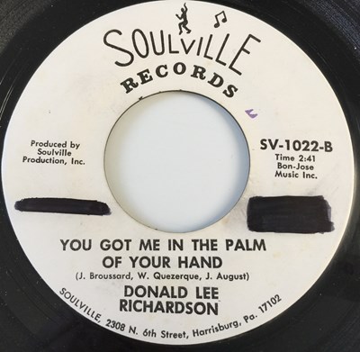 Lot 59 - DONALD LEE RICHARDSON - YOU GOT ME IN THE PALM OF YOUR HAND 7" (US PROMO - SOULVILLE RECORDS)