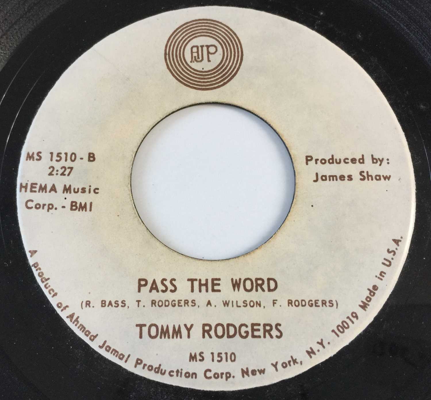 Lot 63 - TOMMY RODGERS - PASS THE WORD/ I'LL TELL IT TO THE WIND 7" (US NORTHERN - AJP MS 1510)