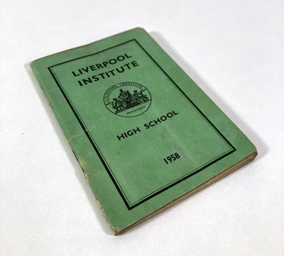 Lot 152 - THE BEATLES - A 1958 LIVERPOOL INSTITUTE GREEN BOOK - PAUL MCCARTNEY / GEORGE HARRISON.