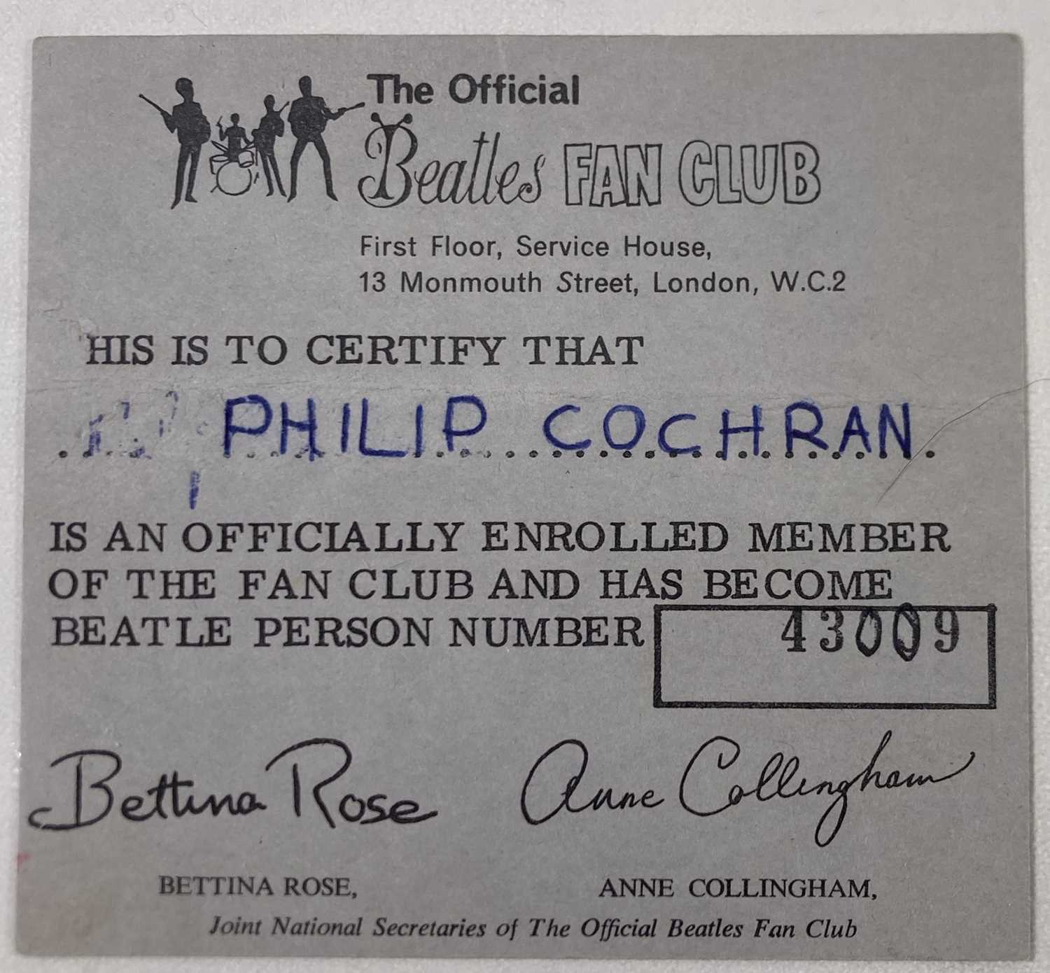 Lot 78 - THE BEATLES - OFFICIAL C 1960S FAN CLUB
