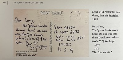 Lot 137 - THE BEATLES - A POSTCARD SENT BY JOHN LENNON - JUNE 1979.