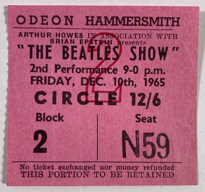 Lot 106 - THE BEATLES - 1965 ODEON PROGRAMME AND TICKET STUB.