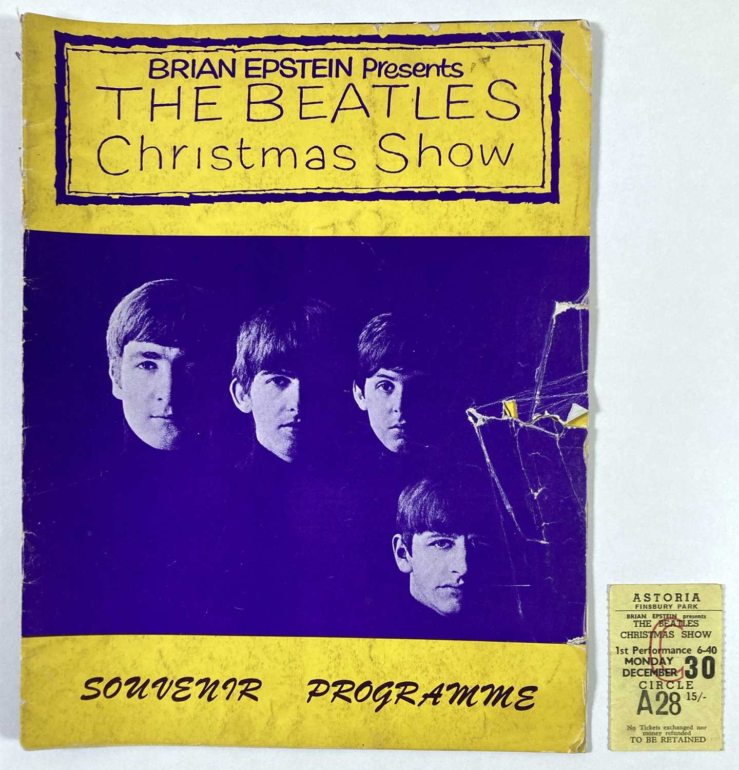 Lot 107 - THE BEATLES - 1964 CHRISTMAS SHOW PROGRAMME AND TICKET.
