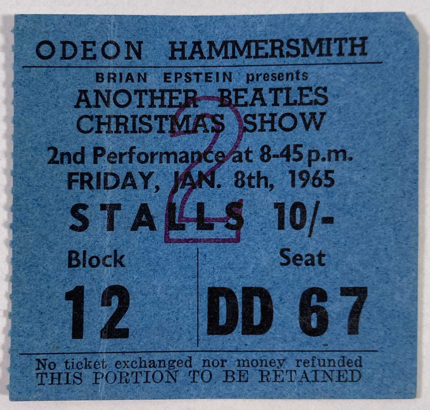 Lot 109 - THE BEATLES - ORIGINAL HAMMERSMITH ODEON TICKET, 1965.