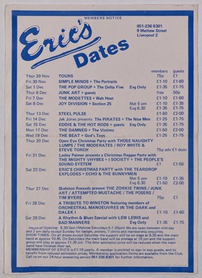 Lot 426 - JOY DIVISION - AN ORIGINAL HANDBILL FOR ERIC'S, LIVERPOOL.